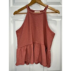 Lush Dusty Rose Textured Peplum Halter Top High Neck  Stretch Romantic Boho M